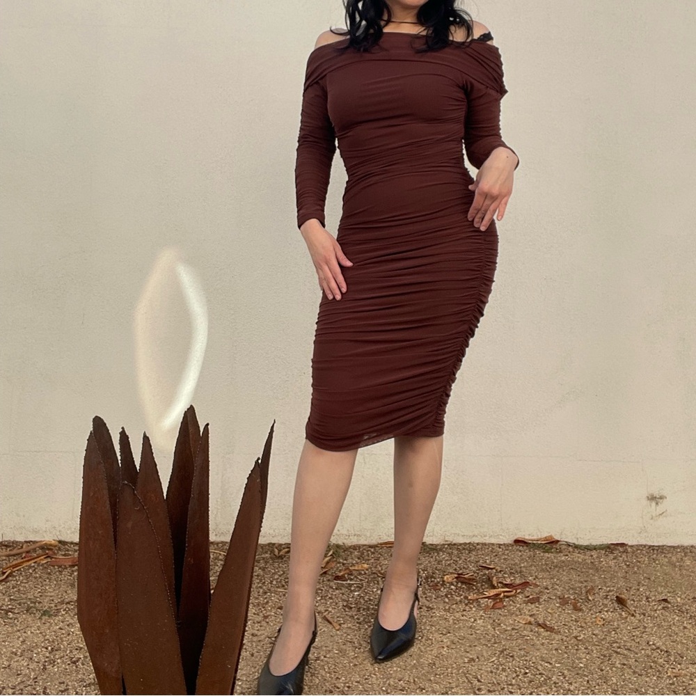 Brown Off-Shoulder Dress
